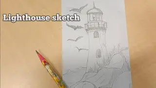 HOW TO DRAW LIGHTHOUSE SKETCH CUTE EASY | MENGGAMBAR MENARA INDAH DAN CUTE DENGAN MUDAH