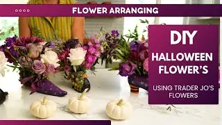 Halloween Floral Arrangement | Witch Shoes with Purple, Plum & Cream Flowers