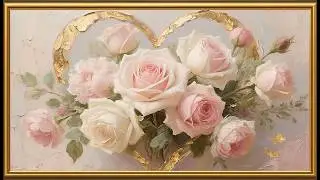 Romantic Framed TV Art Floral Screensaver with Falling Hearts & Sparkles No Sound