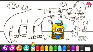 17 Mewarnai Pororo Dan  Dinosaurus | Pororo Dinosaur Coloring Painting Drawing Art