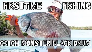 MY FIRST-TIME FISHING I CATCH MONSTER BLACK DRUM IN FLORIDA