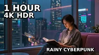 4K HDR - 1 Hour Rainy Cyberpunk Ambience 🌧️ Neon City Views | White Noise & Relaxing Atmosphere