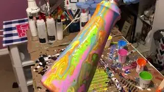 (04) Acrylic Pour painting on a plastic hand soap bottle
