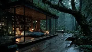 Dark Night Thunder Rain Outside the Cabin ⛈️ Deep Sleep