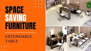 Pengu space saving extendable table with folding chairs.