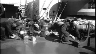 German POWs learn to tie knots and paint aboard USS Wakefield in the Atlantic Oce...HD Stock Footage