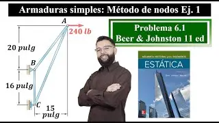 Análisis de Armaduras Simples || Ej. 1 || Método de Nodos || Problema 6.1 Beer & Johnston 11 ed