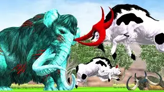 Zombie Mammoth vs Giant Bulls Fight Baby Bull Saved By Woolly Mammoth Animal Fights Revolt Battle