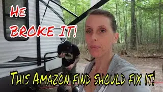 He BROKE it.. This Amazon find should fix it! RV Storage door repair #couplegoals #rvrepairs