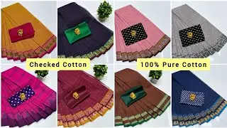👉 WhatsApp - 9786192868 ✨ Saree Without Blouse 630+$ ✨ Chettinad Checked 💯 Pure Cotton Saree 