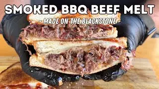 Smoked BBQ Beef Melt made on the Blackstone