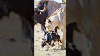 Lioness Plays with a Baby Yak Beside Its Giant Mother | Stunning Ultra HD Scene#funny #nature