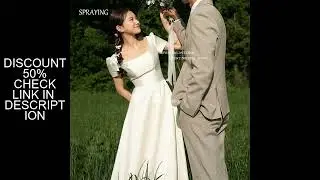 SPRAYING Simple Ivory Satin Wedding Photo Shoot Dress Square Collar Short Sleeve Korea Bridal Gowns