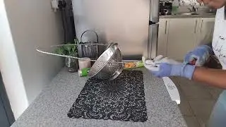 Drainer stainless turned to a hanging flower pot