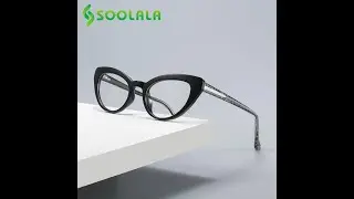 SOOLALA TR90 Anti Blue Light Cat Eye Reading Glasses Women Inlay Metal Arms Anti Glare Presbyopic