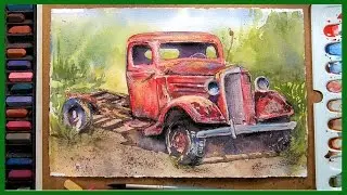 Rusty Old Truck in Watercolor & Pastel!
