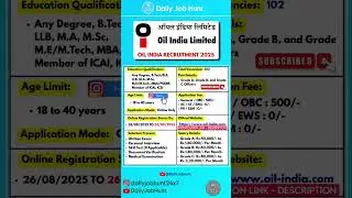 New Oil India Recruitment 2025 | New Vacancy August 2025 | Daily JobHunt #shorts