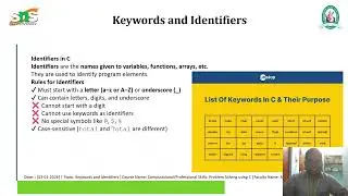 Keywords and Identifiers | Problem Solving Using C | SNS Institutions|