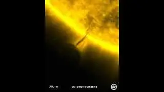 Creation of the spherical object connected to the sun. Watch it form and take off.