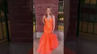 Orange Glitter Tulle and Jersey Mermaid Prom Dress with Sequin Embroidery and Lace Up Back