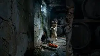 Mouse Taps Sausage&hellip;Then Instantly Regrets It?! 😳 Meanwhile a Tabby Cat Prepares to Throw a Rock!