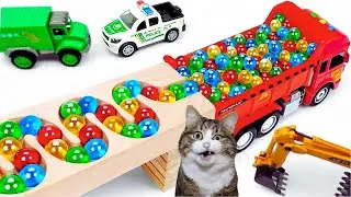 Marble Run Race ASMR Truck, Snack, Bus, Tractor #0030