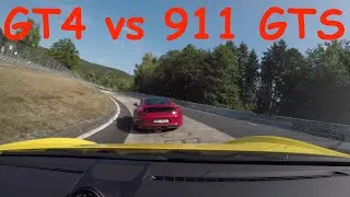 Porsche 718 GT4 chasing 911 GTS 991.2 on Nordschleife