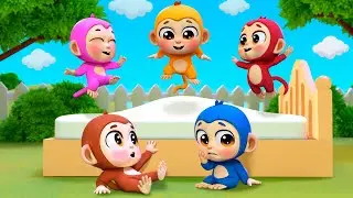 Five Little Monkeys Jumping On The Bed 🐵 + More | Funny Bunny - Nursery Rhymes & Kids Songs 🌟