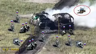 How Ukrainian Drones and Artillery Destroyed a Group of Tanks Carrying Russian Troops in One Raid