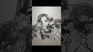 🌸 Anime Girl with Flowers &ndash; Ink Art Magic 🖤