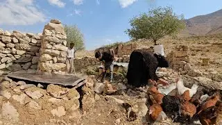 How nomads build houses for their chickens with mud and stones. Iranian nomadic lifestyle.