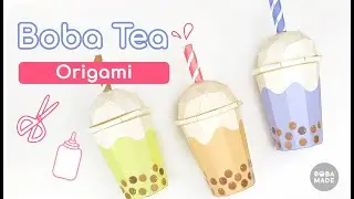 3D Paper Boba Tea Cup Origami Paper Craft Template Guide