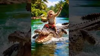 Monkey and crocodile friendship ride #funny #mastitime #swag #monkeymasti #funnyshorts #trending