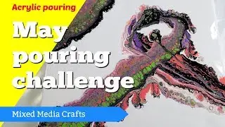 Green and purple ribbon pour May Acrylic Pouring Challenge