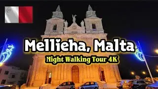 Mellieħa Old Town at Night | 4K Walking Tour | Malta | December 17, 2025