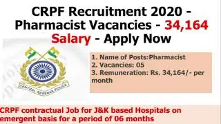CRPF contractual pharmacist Job 2020