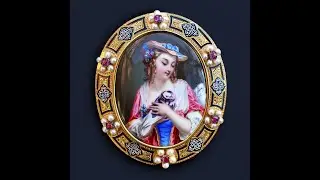 c. 1850 Victorian Geneva Swiss Enamel Pendant Brooch, Renaissance Revival 18k Gold, Pearls, Rubies