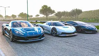 Koenigsegg Jesko (1600 hp) vs Lamborghini Aventador SVJ (1560 hp) vs Rimac Nevera | Forza Horizon 5