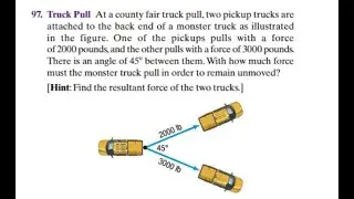 97. Truck Pull At a county fair truck pull, two pickup trucks are attached to the back end...
