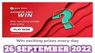 Amazon Funzone Quiz Answers Today |26 SEPTEMBER 2022 | Daily Quiz Time