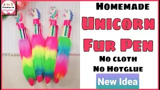 DIY Unicorn Fur Pen/how to make unicorn rainbow fur pen at home/pen decoration ideas/diy unicorn pen