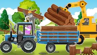 Hardworking Farmer - Tractor transporting wood to build a house | Farm life Animation