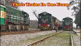 Pakistan Railways Single Line Train Crossing | Three Trains in One Frame | Ghungrila Railway Station