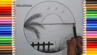 Beautiful Sunset by the Sea Drawing ✏️ | Black and White Pencil Landscape Art Tutorial
