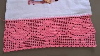 Barrado ponto fil&eacute;  para pano de prato bonecas parte 1