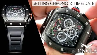 Onola McLaren Dial Black.  Using Chrono and Setting Time & Date. Does it work like a Richard Mille?