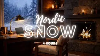 Nordic Study Room at Dusk | Snow Fireplace 4H Focus
