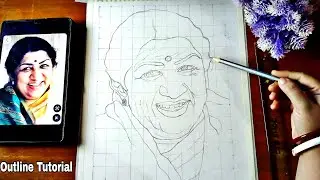 How to draw Lata mangeshkar Ji Portrait,  Lata Mangeshkar Drawing,  Step by step | Outline Tutorial 