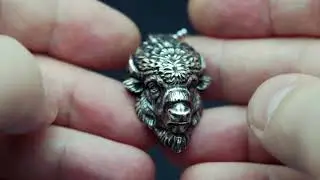 American bison head pendant jewelry, antique silver