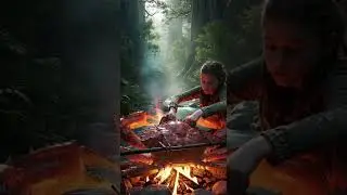 Couple Cooking a Giant Crab in the Deep Forest #foodshorts #beachbbq